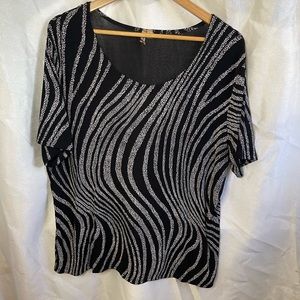 Plus Size Black White Zebra Animal Print Funk Stretchy Blouse Top Shirt